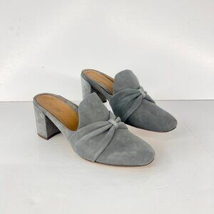 Sz 8- Vionic Plaza Presley Grey Suede Bow Front Square Toe Block‎ Heeled Mules